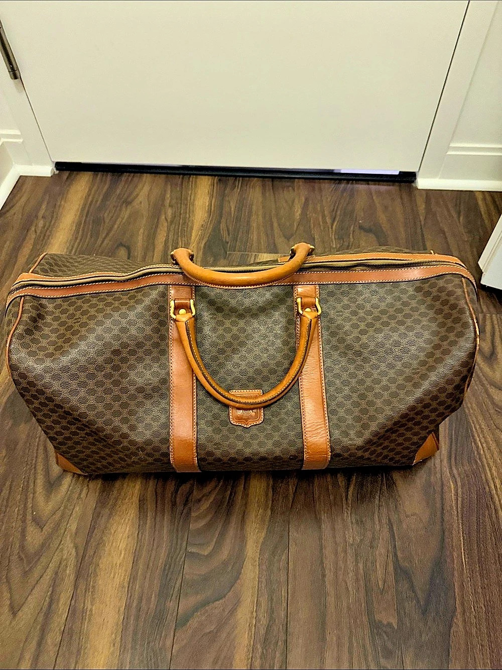 Celine Macadam Boston Travel Bag in Brown & Tan